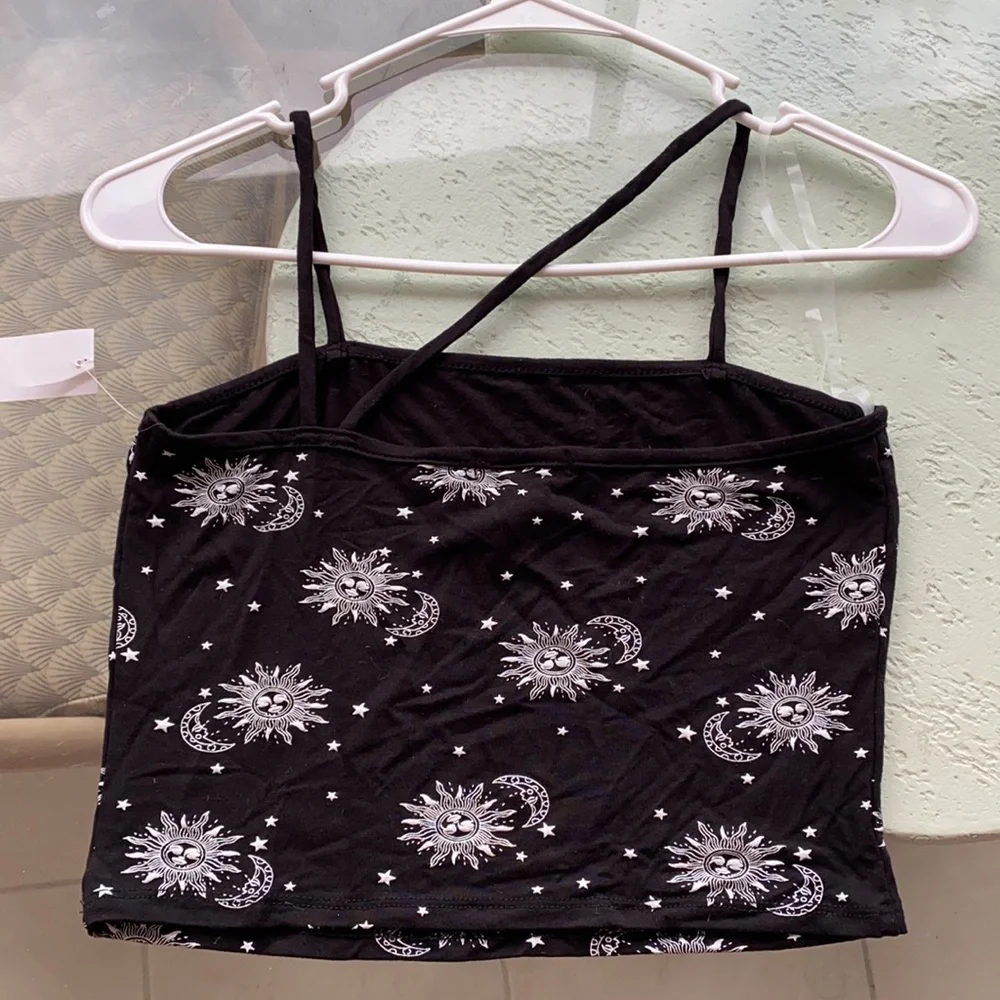 Celestial Sun Moon And Star Asymmetrical Crop Tank Top - Picture 3 of 5
